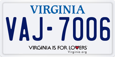 VA license plate VAJ7006