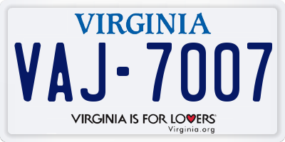 VA license plate VAJ7007