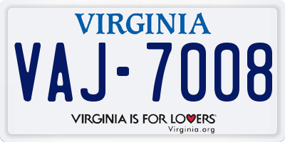 VA license plate VAJ7008