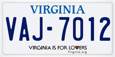VA license plate VAJ7012