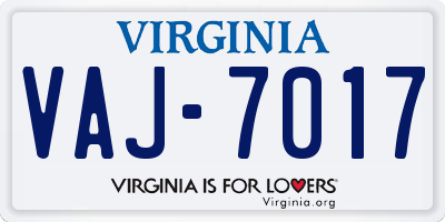 VA license plate VAJ7017