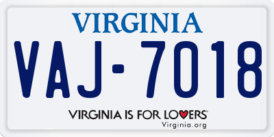 VA license plate VAJ7018