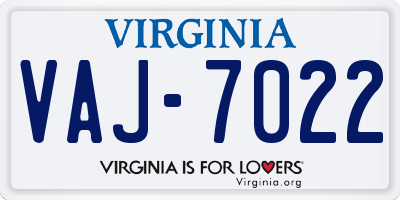 VA license plate VAJ7022