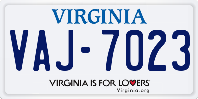 VA license plate VAJ7023