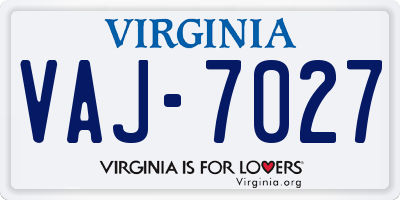 VA license plate VAJ7027