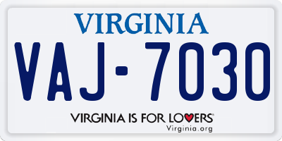 VA license plate VAJ7030