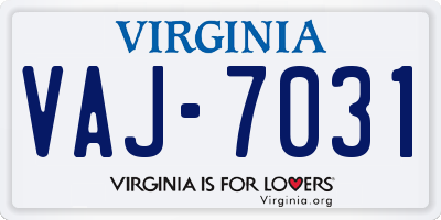 VA license plate VAJ7031