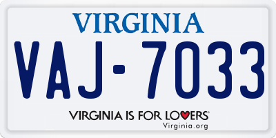 VA license plate VAJ7033