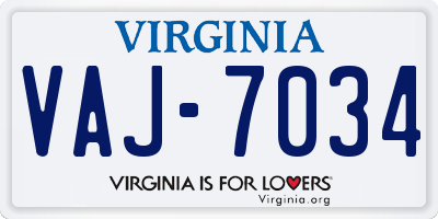 VA license plate VAJ7034