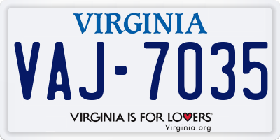 VA license plate VAJ7035