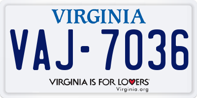 VA license plate VAJ7036