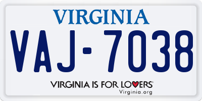 VA license plate VAJ7038