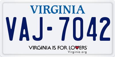 VA license plate VAJ7042