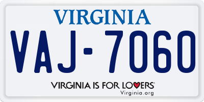 VA license plate VAJ7060