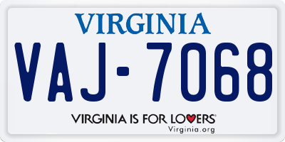 VA license plate VAJ7068