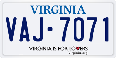 VA license plate VAJ7071