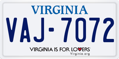VA license plate VAJ7072