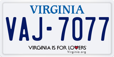 VA license plate VAJ7077