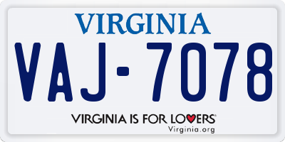 VA license plate VAJ7078