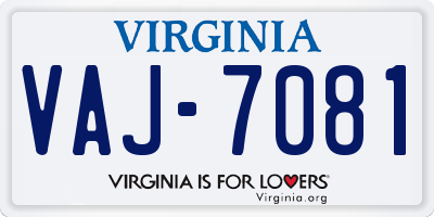 VA license plate VAJ7081