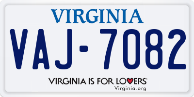 VA license plate VAJ7082