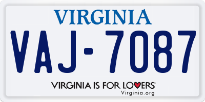 VA license plate VAJ7087