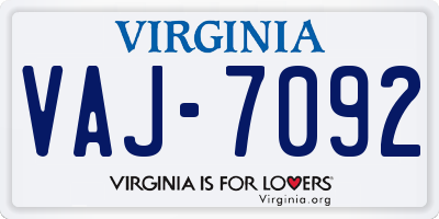 VA license plate VAJ7092