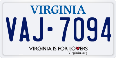 VA license plate VAJ7094