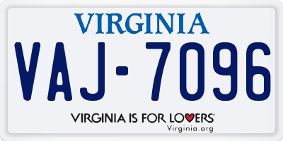 VA license plate VAJ7096