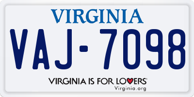 VA license plate VAJ7098