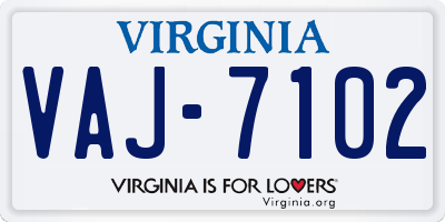 VA license plate VAJ7102