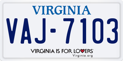 VA license plate VAJ7103