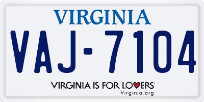 VA license plate VAJ7104