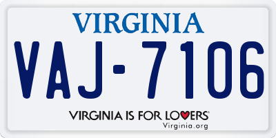 VA license plate VAJ7106