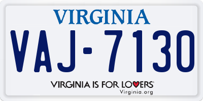 VA license plate VAJ7130