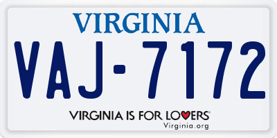 VA license plate VAJ7172