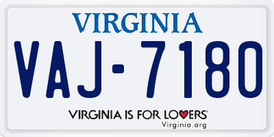 VA license plate VAJ7180