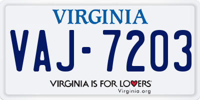 VA license plate VAJ7203