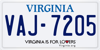 VA license plate VAJ7205