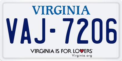 VA license plate VAJ7206