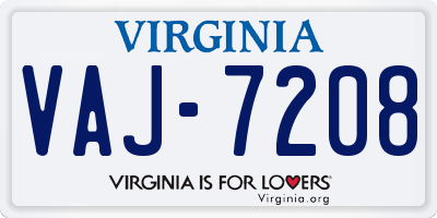 VA license plate VAJ7208