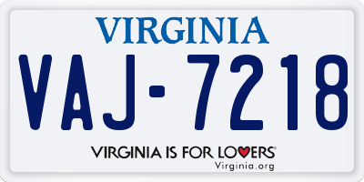 VA license plate VAJ7218