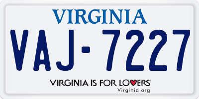 VA license plate VAJ7227