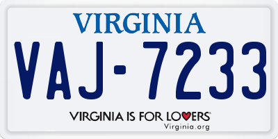 VA license plate VAJ7233