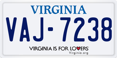 VA license plate VAJ7238