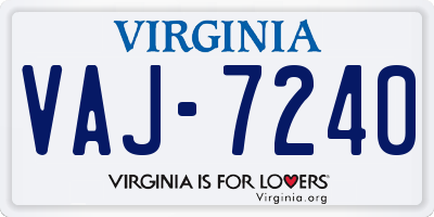 VA license plate VAJ7240