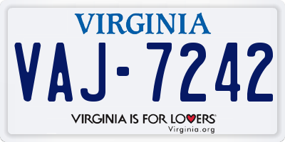VA license plate VAJ7242