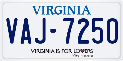 VA license plate VAJ7250