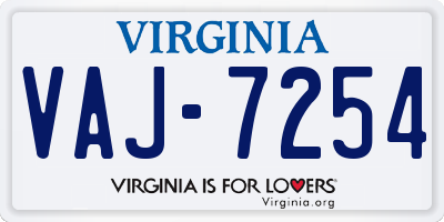 VA license plate VAJ7254
