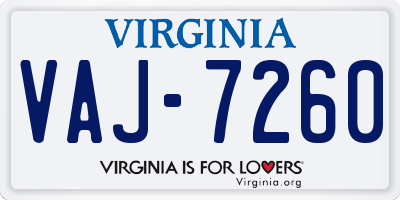 VA license plate VAJ7260